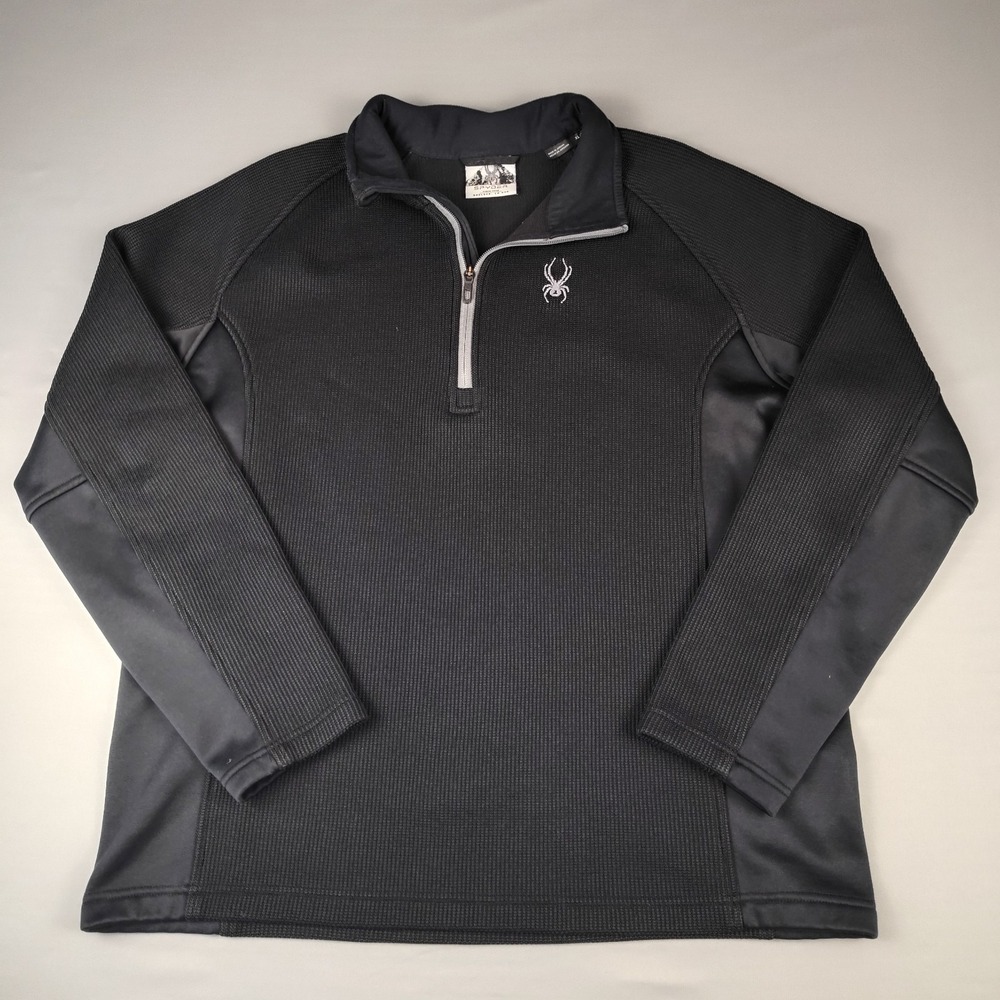 Spyder Men's XL Waffle Knit 1/4 Zip Pullover Black Performance Outdoor Long Slv